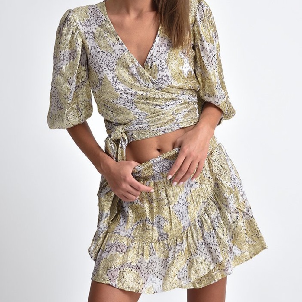 Gold glitter 2 piece set party outfit skirt and top